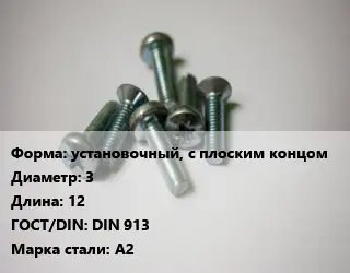 Винт установочный, с плоским концом 3х12 DIN 913 Сталь: А2